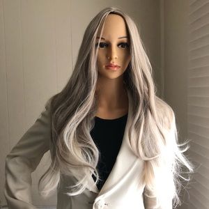 Ash grey wig vanilla blonde mix wig waves long 28” NWT